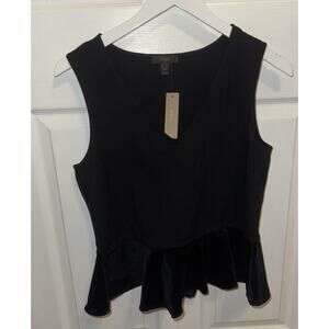 NEW J. Crew Black Peplum V Neck Blouse‎ Sleeveless Size M Velvet
